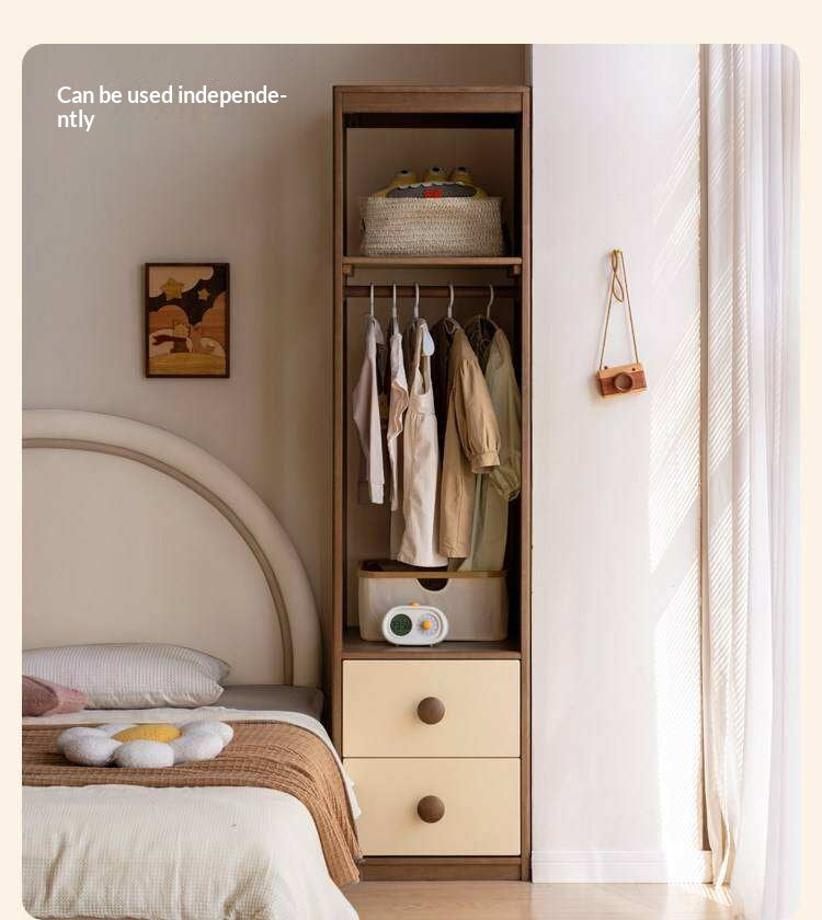 Solid RubberWood Kids Wardrobe Closet with Bear Handles and Storage Drawers