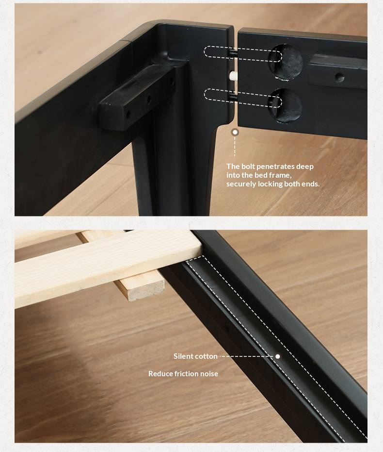 Rubberwood, Poplar Solid Wood Bed in Black — Modern Casual Edge Design