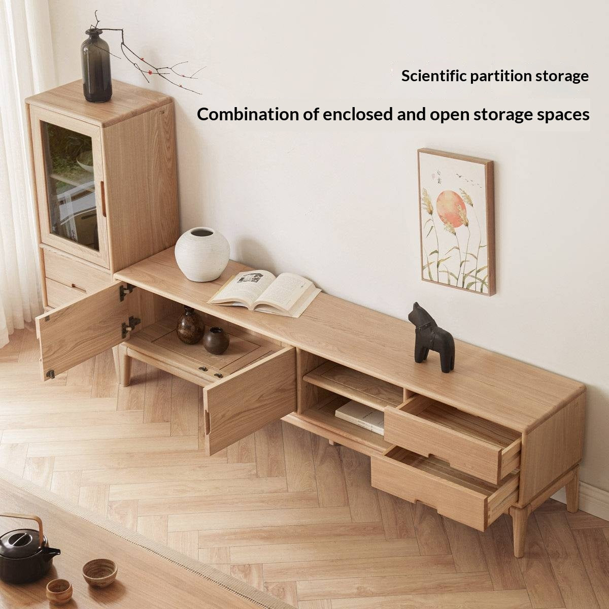 Ash Solid Wood Simple Floor TV Cabinet.