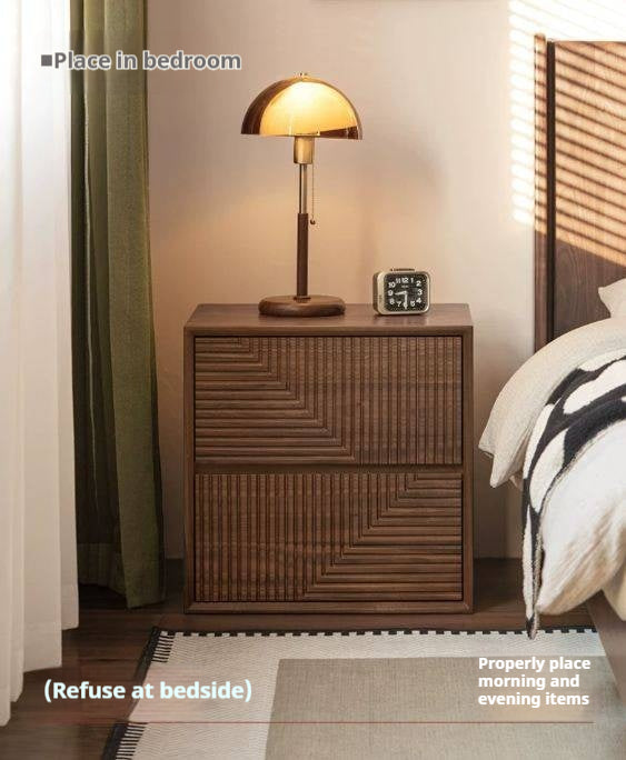 Black Walnut, Sandalwood Solid Wood Modular Storage Cabinet, Mid Century Dresser with Geometric Front Design