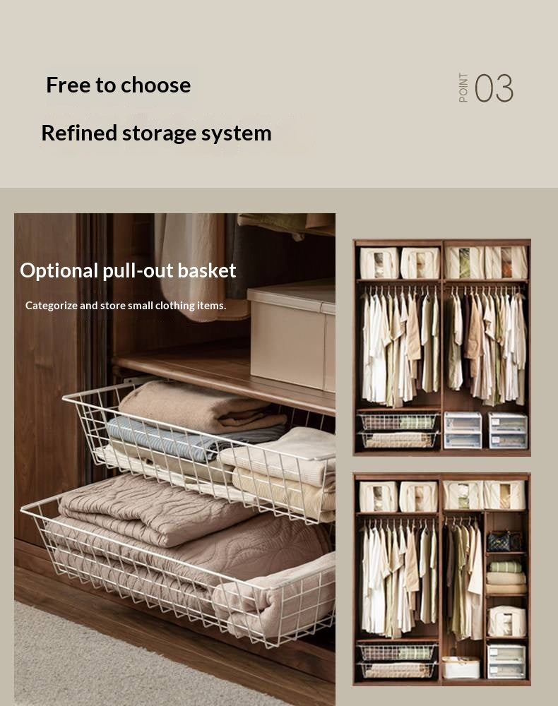 Black Walnut Solid Wood Wardrobe Combination Storage Cabinet