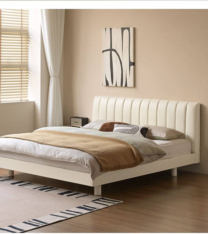 Oak,Rubber Wood Solid Wood Cream Suspended Genuine Leather Technology Fabric Soft Wrapped Bed
