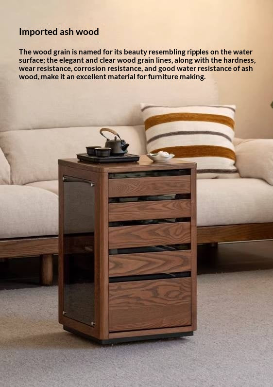 Ash, Black Walnut Solid Wood Mobile Kettle Integrated Tea Cabinet