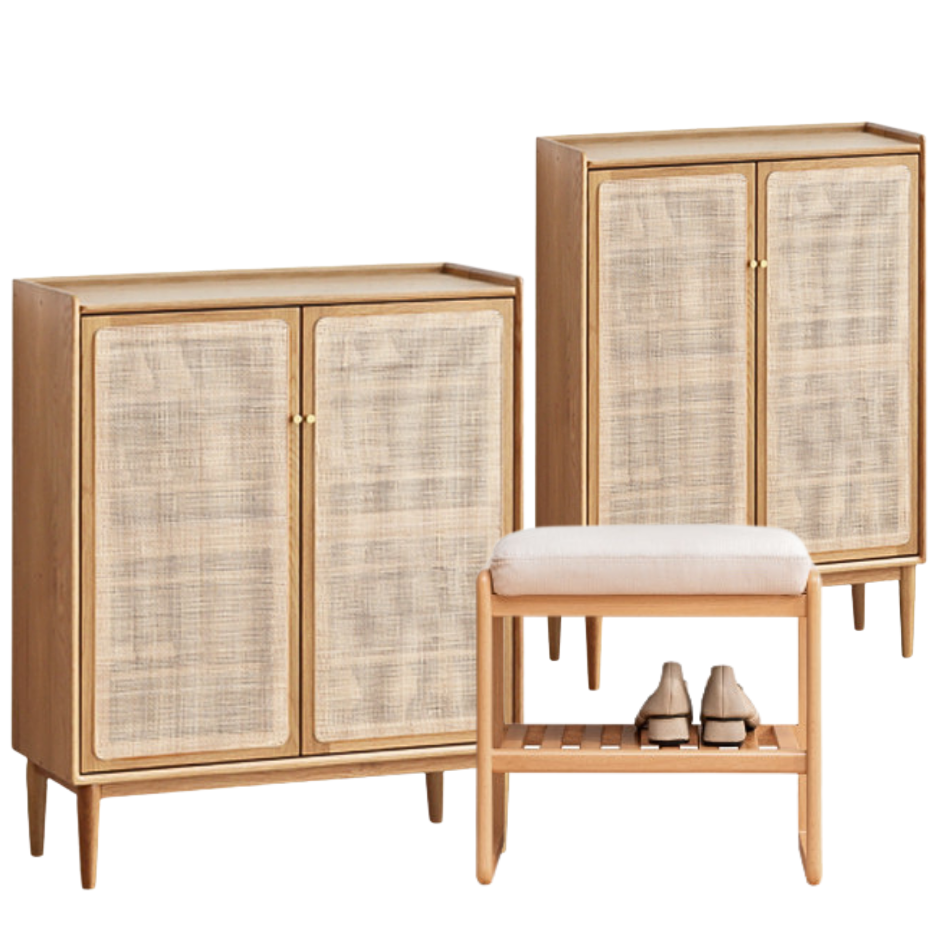 Oak solid wood shoe cabinet storage rattan: