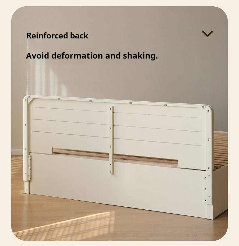 Rubberwood Solid Wood Bed — Modern Minimalist White Box Design