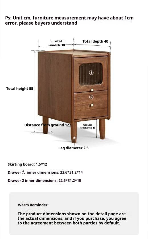 Black Walnut, Solid Longan Hardwood, Catalpa Solid Wood Ultra-Narrow Nightstand.