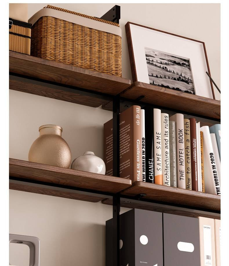 Oak Solid Wood Wall-Mounted Bookshelf Industrial Style