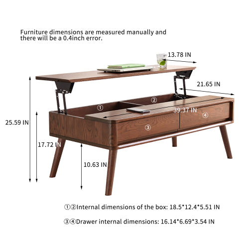 Oak Solid Wood Elevating Coffee Table