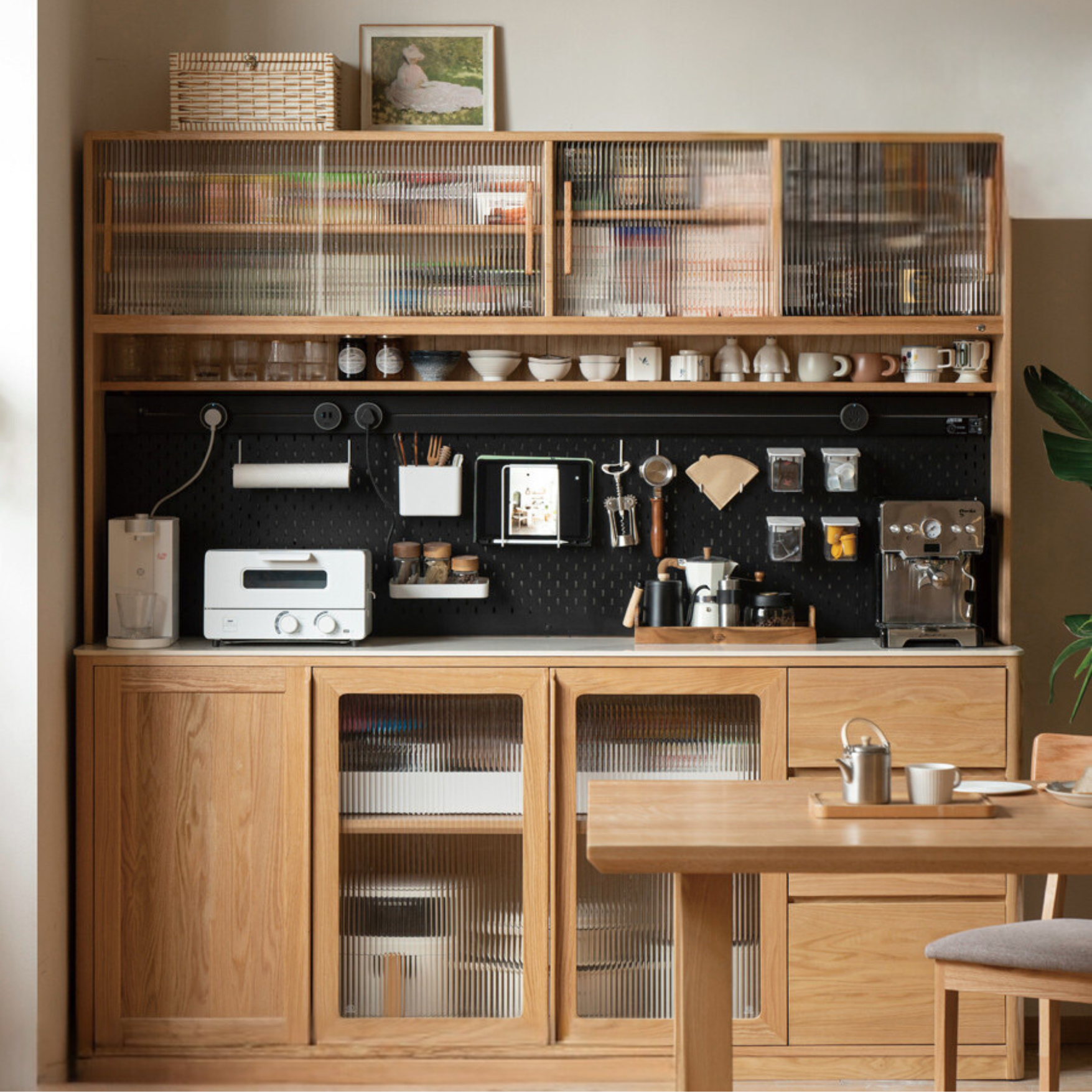 Oak solid wood rock board storage sideboard,