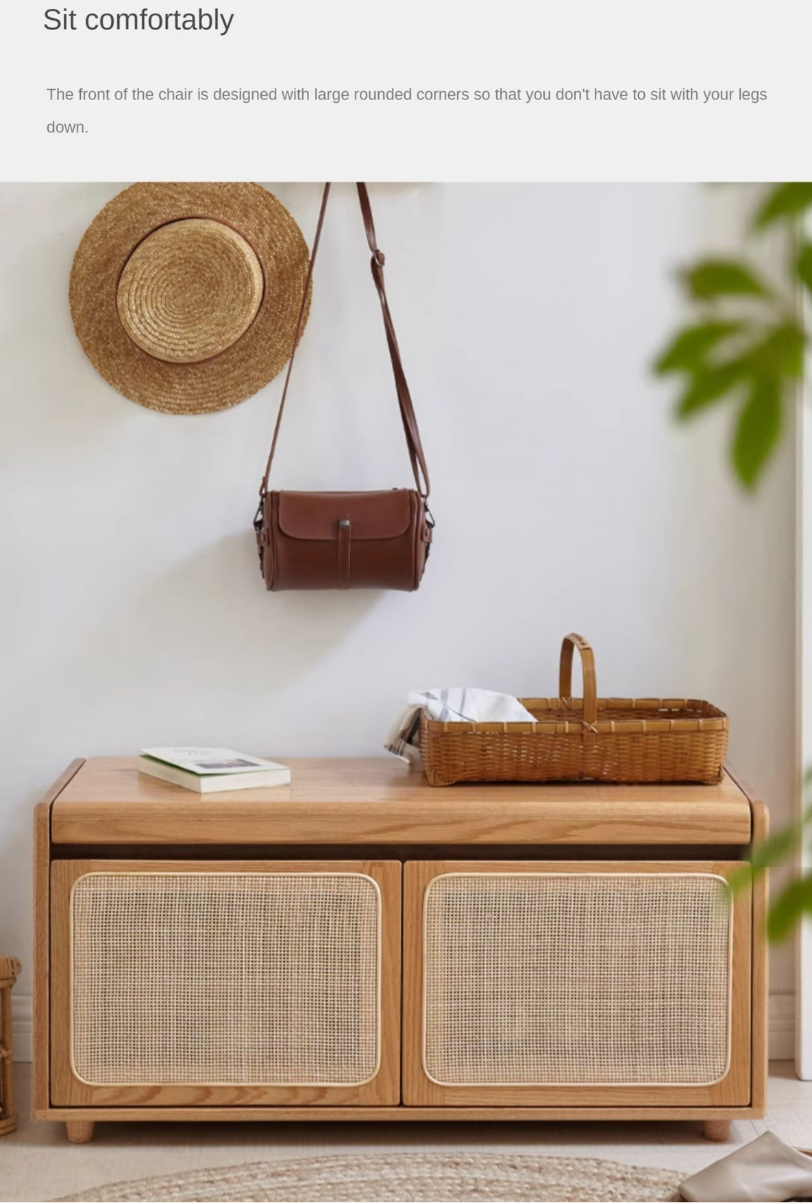 Oak Solid Wood Rattan Shoe Storage Bench