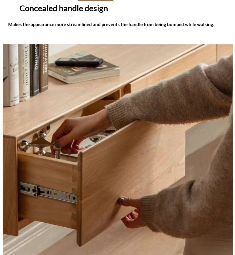 Oak Solid Wood TV Cabinet Hanging LED Lights.