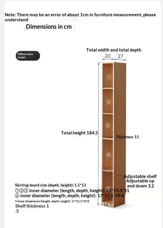 Oak, Solid Rubberwood Ultra Narrow Bookcase