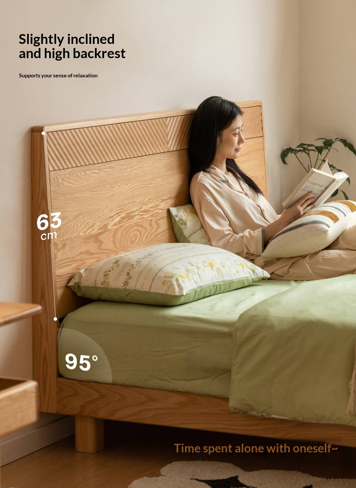 Oak Solid Wood Platform Bed with Grooved Panel Headboard Accent