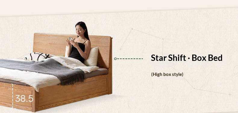 Oak Solid Wood Storage Bed with Hydraulic Lift-Up Frame and drawers