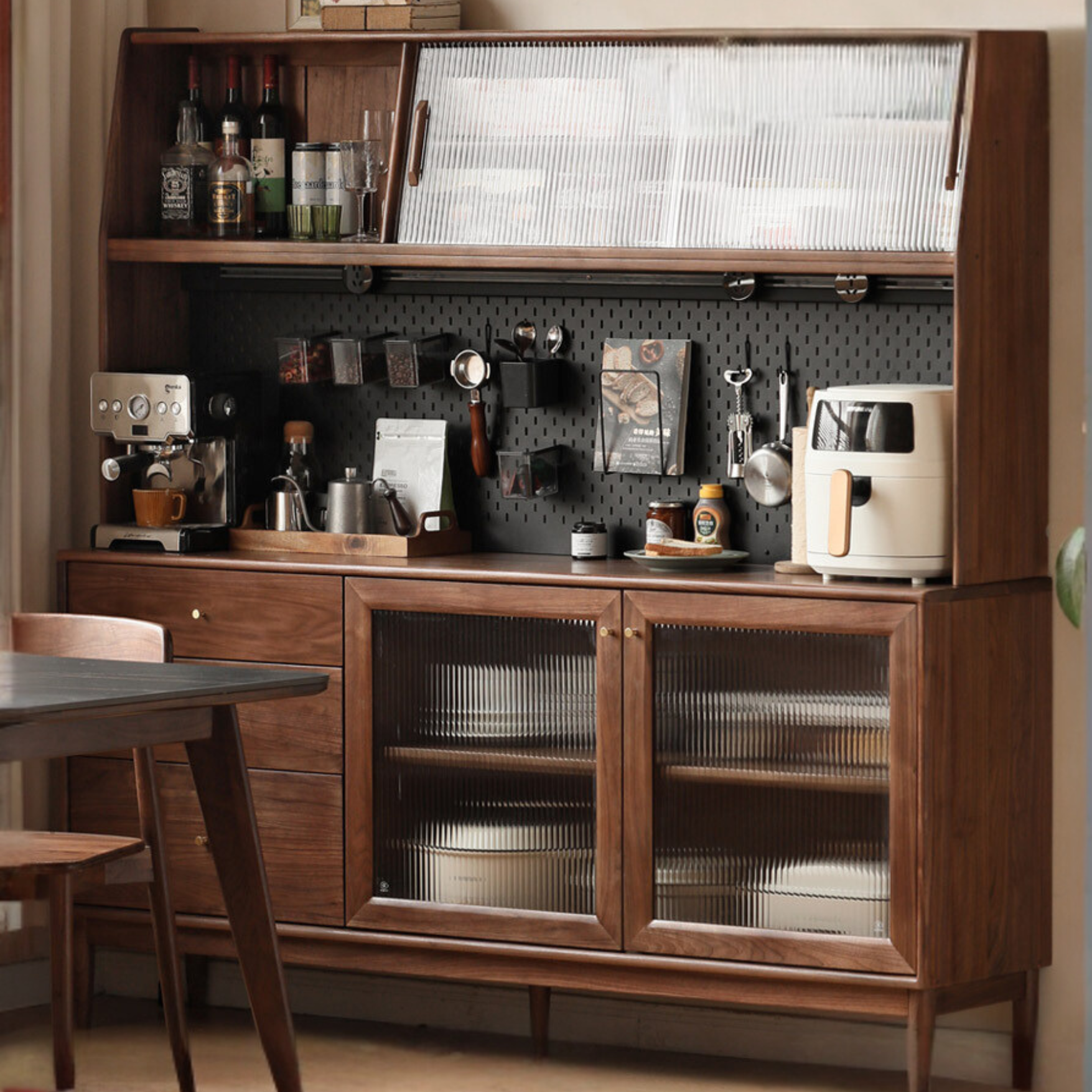 Black Walnut Solid Wood Sideboard, Buffet cabinet