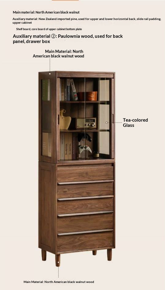 Black Walnut Solid Wood display side cabinet with drawers