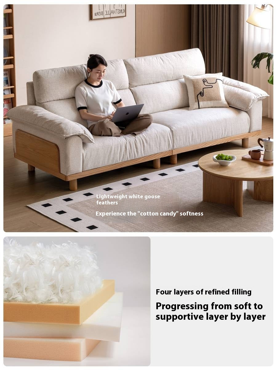 Oak Solid Wood Fabric imitation cotton and linen Sofa