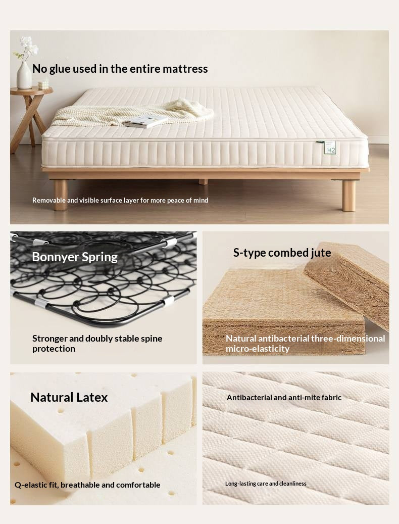Zero-Glue Mattress S-Shaped Jute Hard Mattress Natural Latex Back Support Mattress Whole Mesh Spring Mattress Golden Hemp