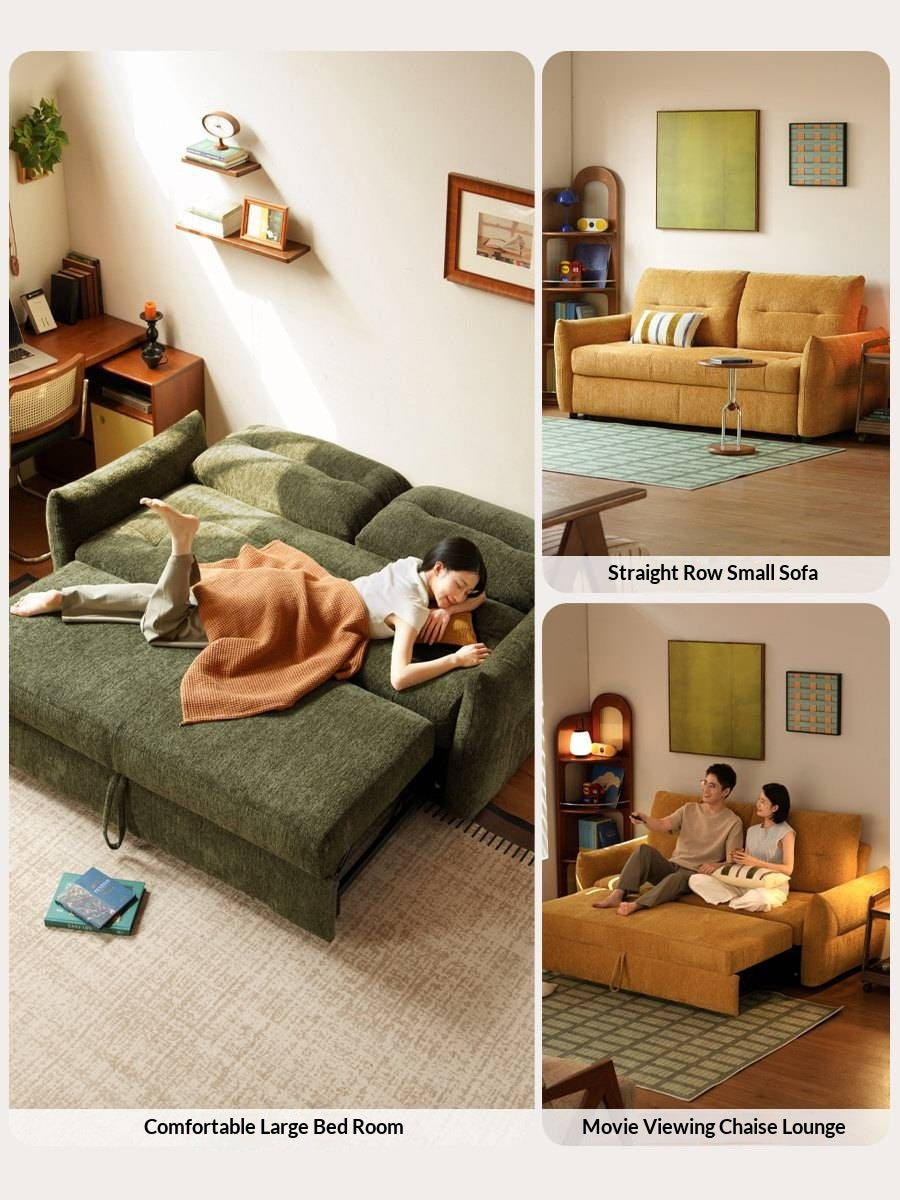 Chenille Sleeper Sofa with Pull-Out Bed Extension