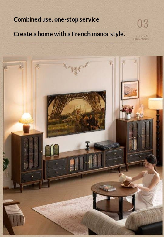 Black Walnut Solid Wood Vintage Curio Cabinet with Rippled Glass Doors and Brass Hardware