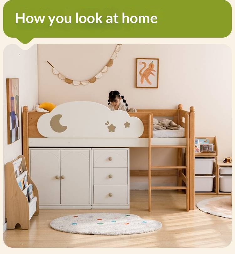 Rubberwood Solid Wood Children's Bed Modern Loft Bed