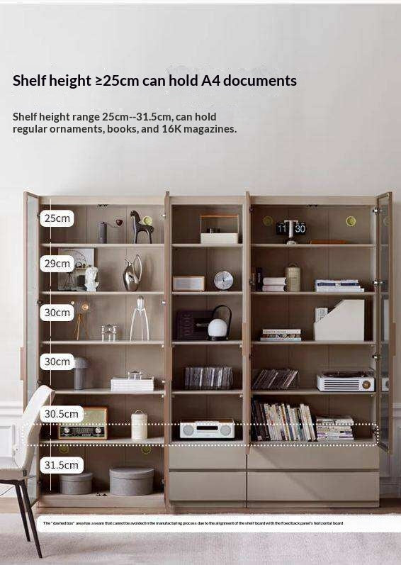 Solid RubberWood Combination Bookcase, Glass Door Cabinet