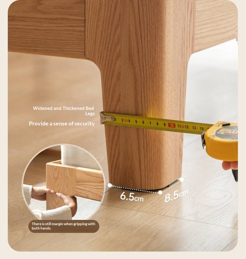 Oak Solid Wood Bed with Genuine Leather and Light Upholstery