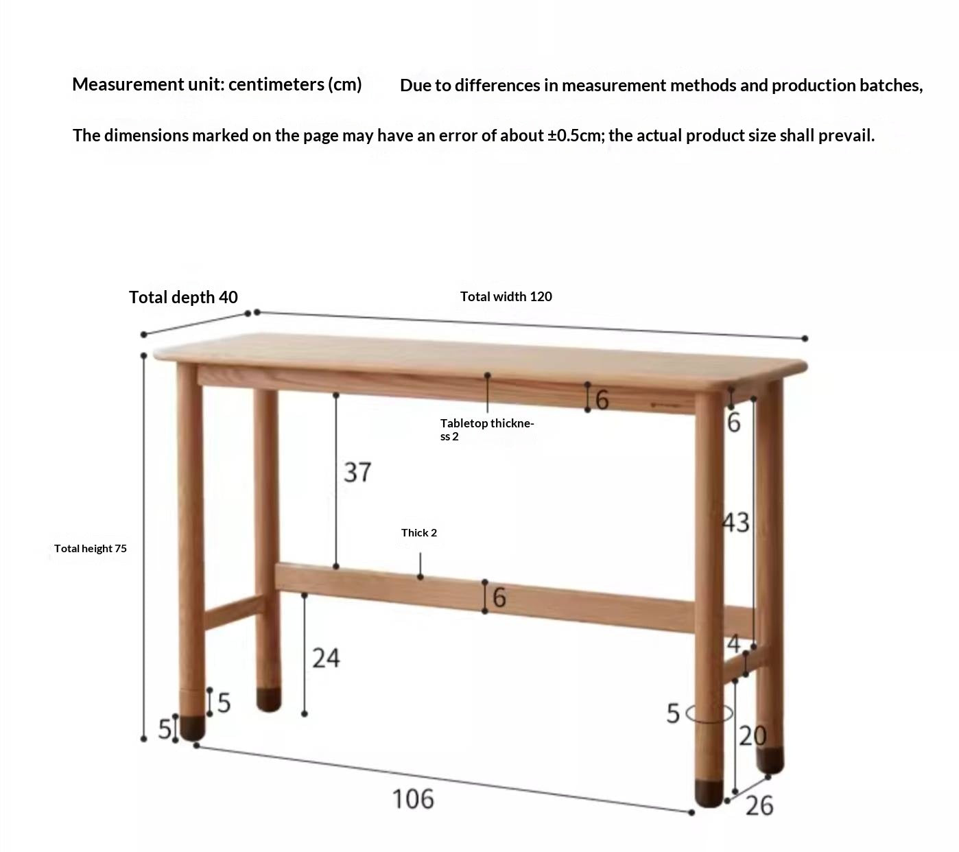 Oak Solid Wood Lifting Study Table Narrow Kids Desk