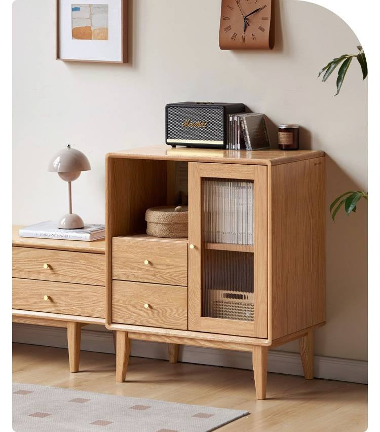Oak, Beech Solid Wood, Solid Rubberwood Side Cabinet Nordic Style
