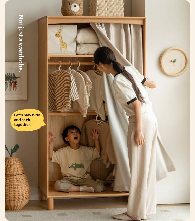 Beech Solid Wood Children's Curtain Wardrobe