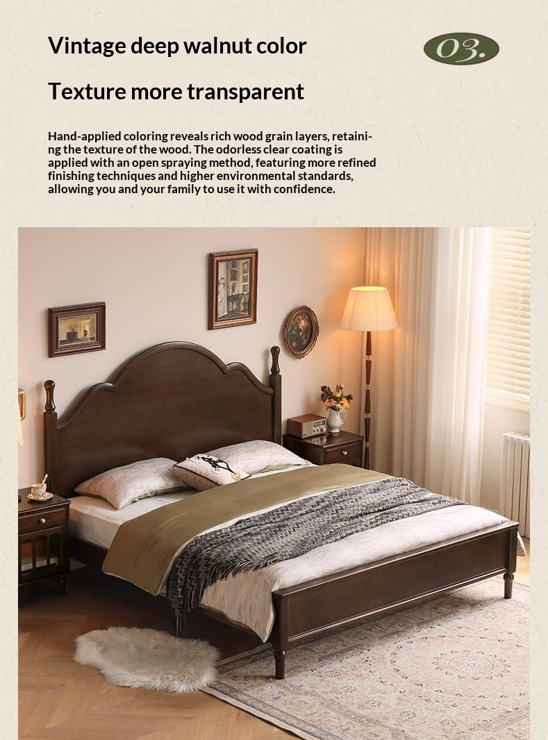 Poplar Solid Wood Box Bed — American Retro Vintage Style Off-the-Ground Box Bed