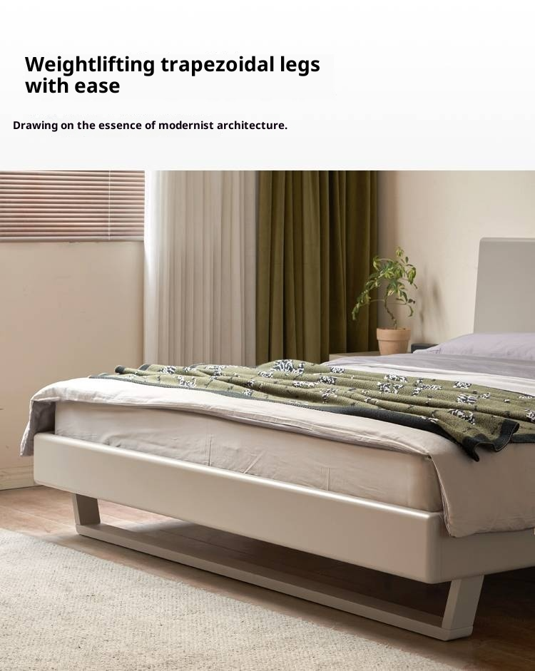 Poplar Solid Wood Floating Bed with Lights, Modern Minimalist