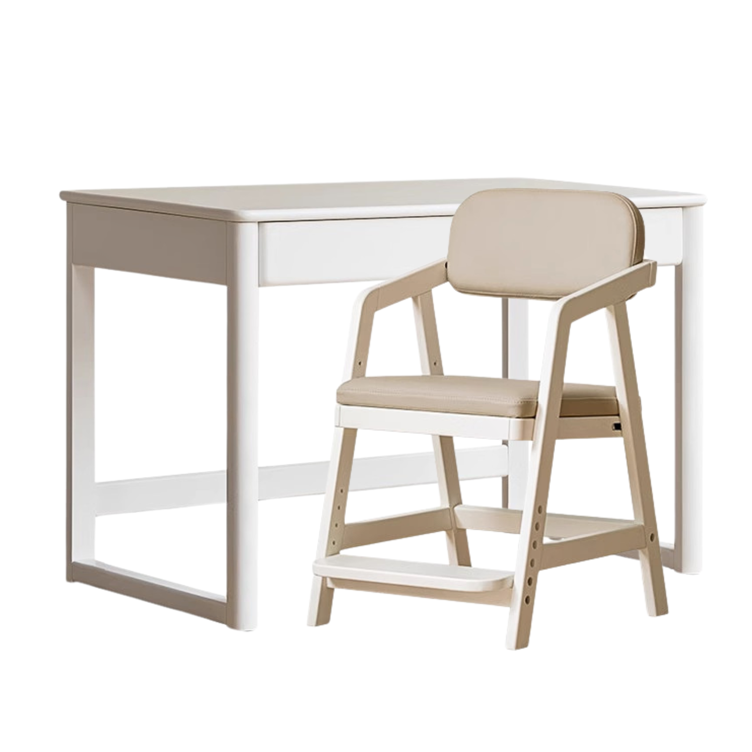 Poplar solid wood study table writing desk white cream