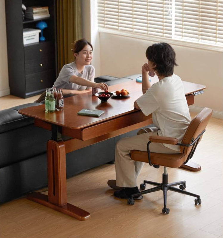 Pine Solid Wood Retro Electric Lift Desk