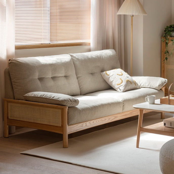 Oak solid wood fabric sofa modern