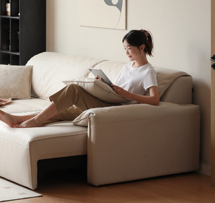 Electric sofa bed foldable dual-purpose cream style white elephant ear retractable sofa)