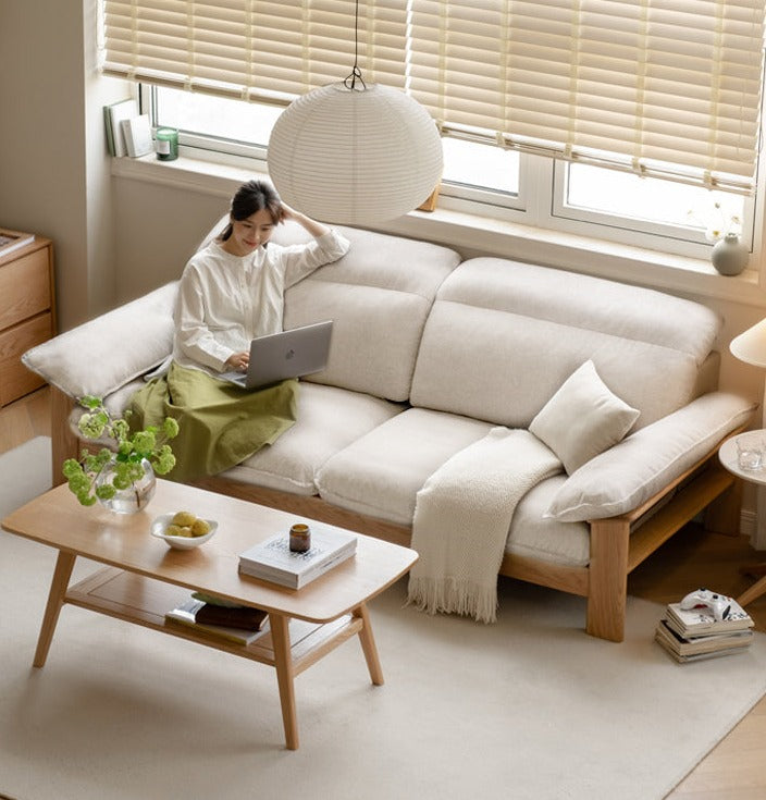 Oak solid Wood Fabric Sofa adjustable backrest)