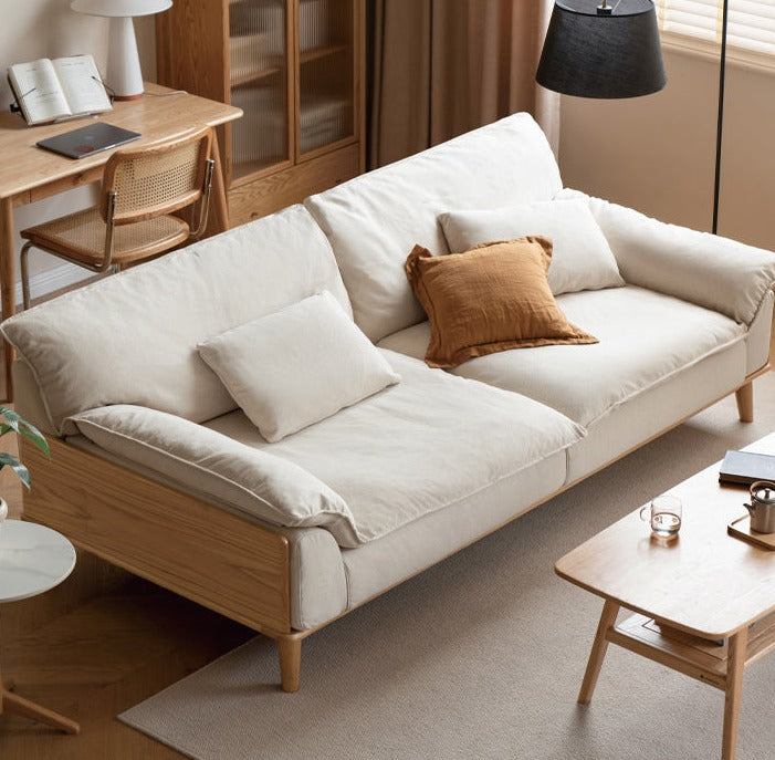 Oak Solid Wood Sofa,Technology Fabric, imitation cotton linen"