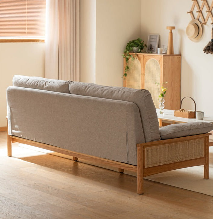 Oak solid wood fabric sofa modern