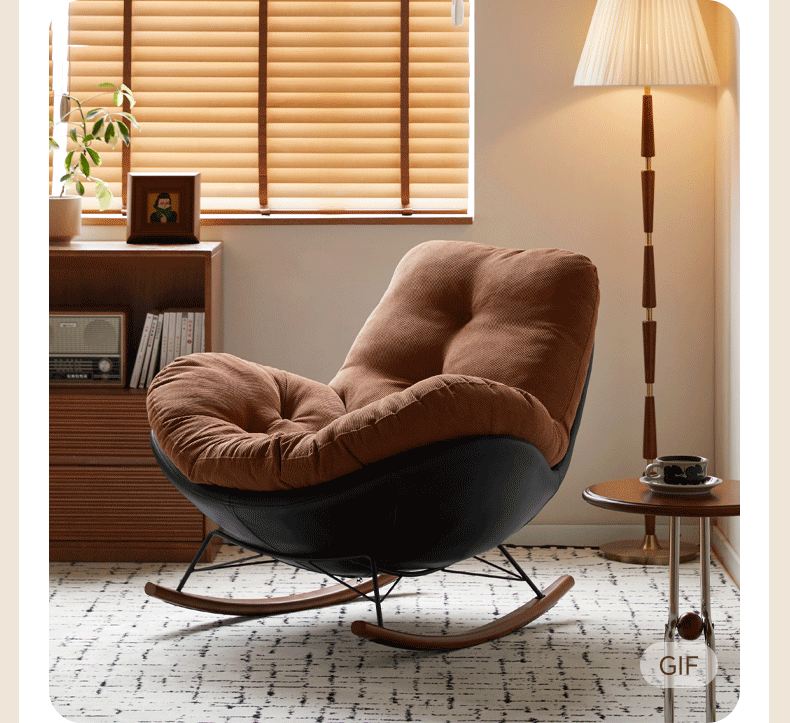 Beech Solid Wood Retro Rocking Fabric Chair