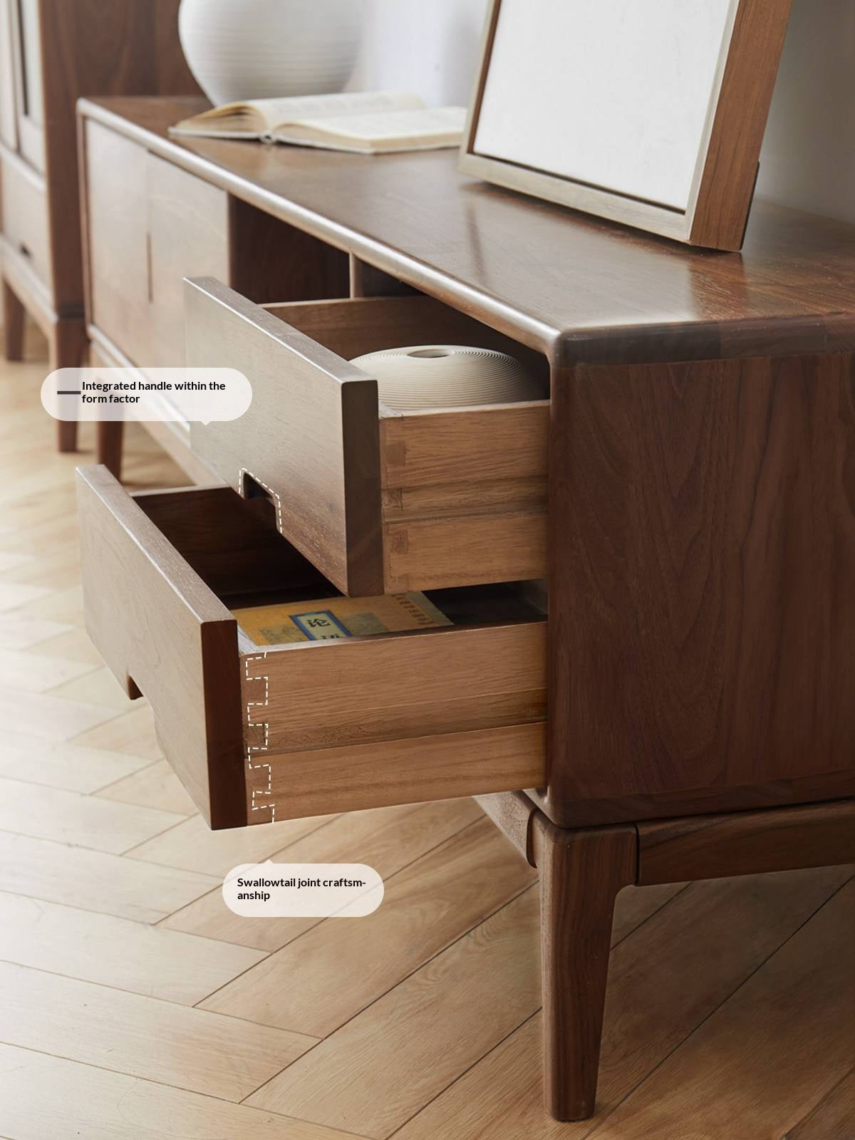 Ash, Black Walnut Solid Wood Modern Simple TV Cabinet