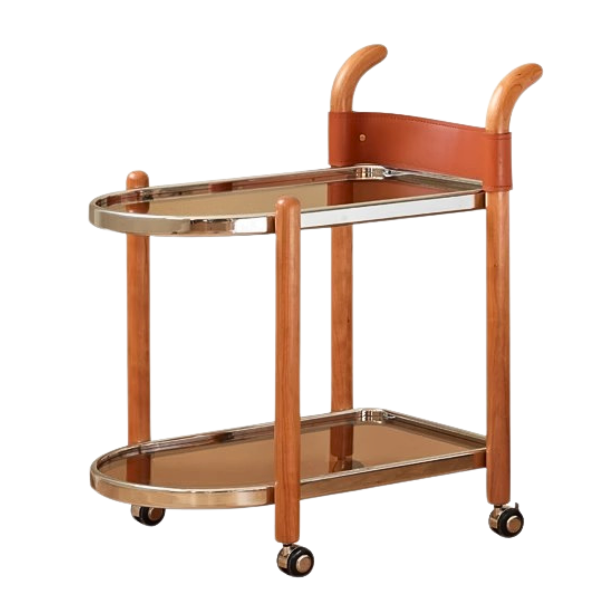 Cherry Wood Glass Mobile Trolley Retro