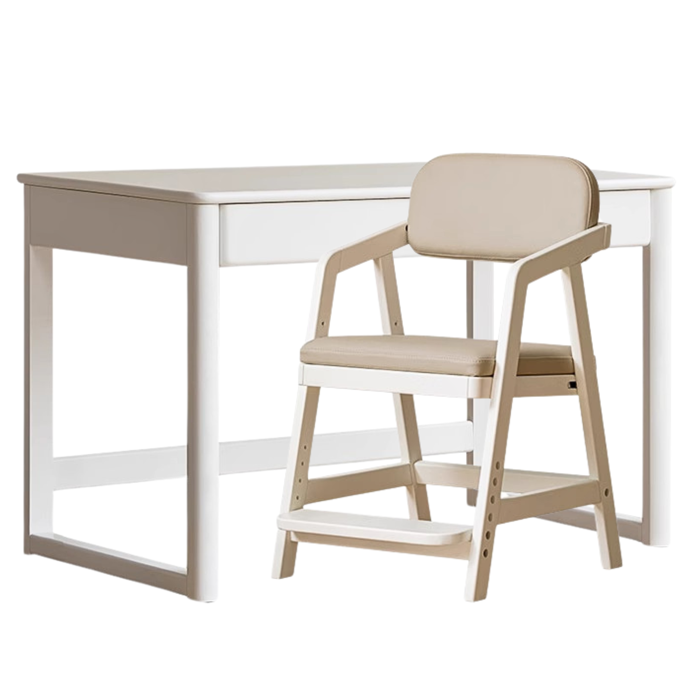 Poplar solid wood study table writing desk white cream