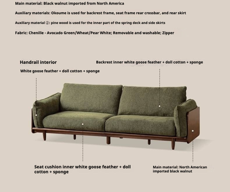 Black Walnut Solid Wood Fabric Sofa