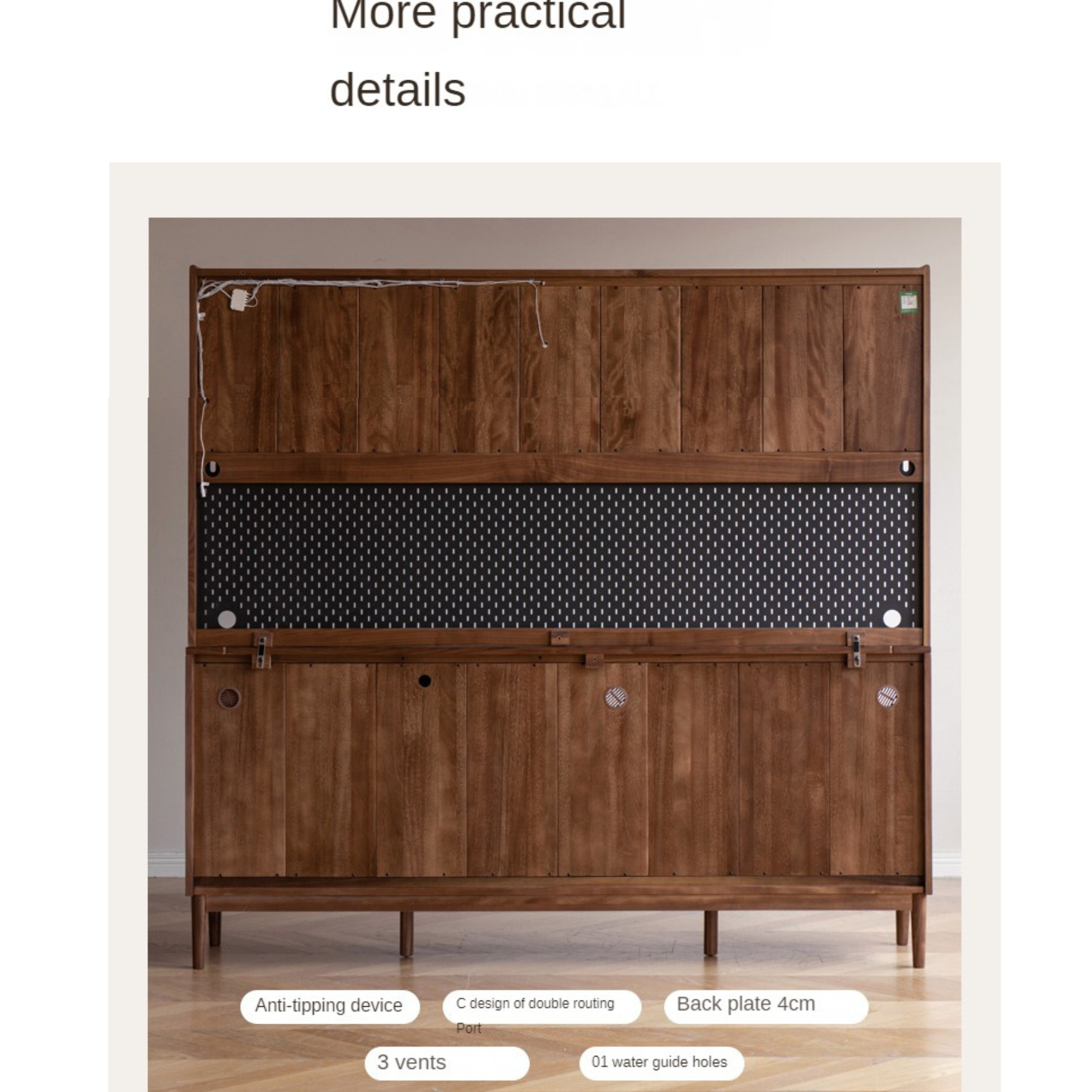 Black walnut Solid Wood Rock Board Sideboard ,