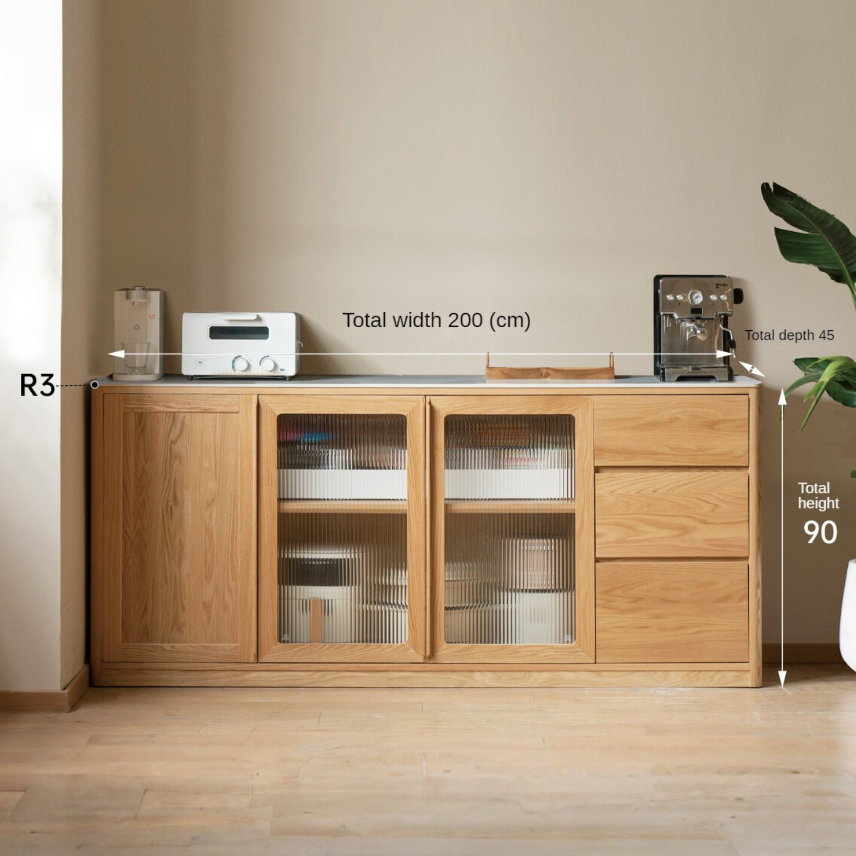 Oak solid wood rock board storage sideboard,