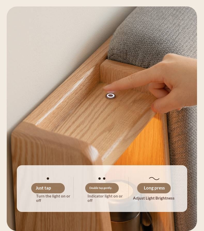 Oak Solid Wood Bed with Genuine Leather and Light Upholstery