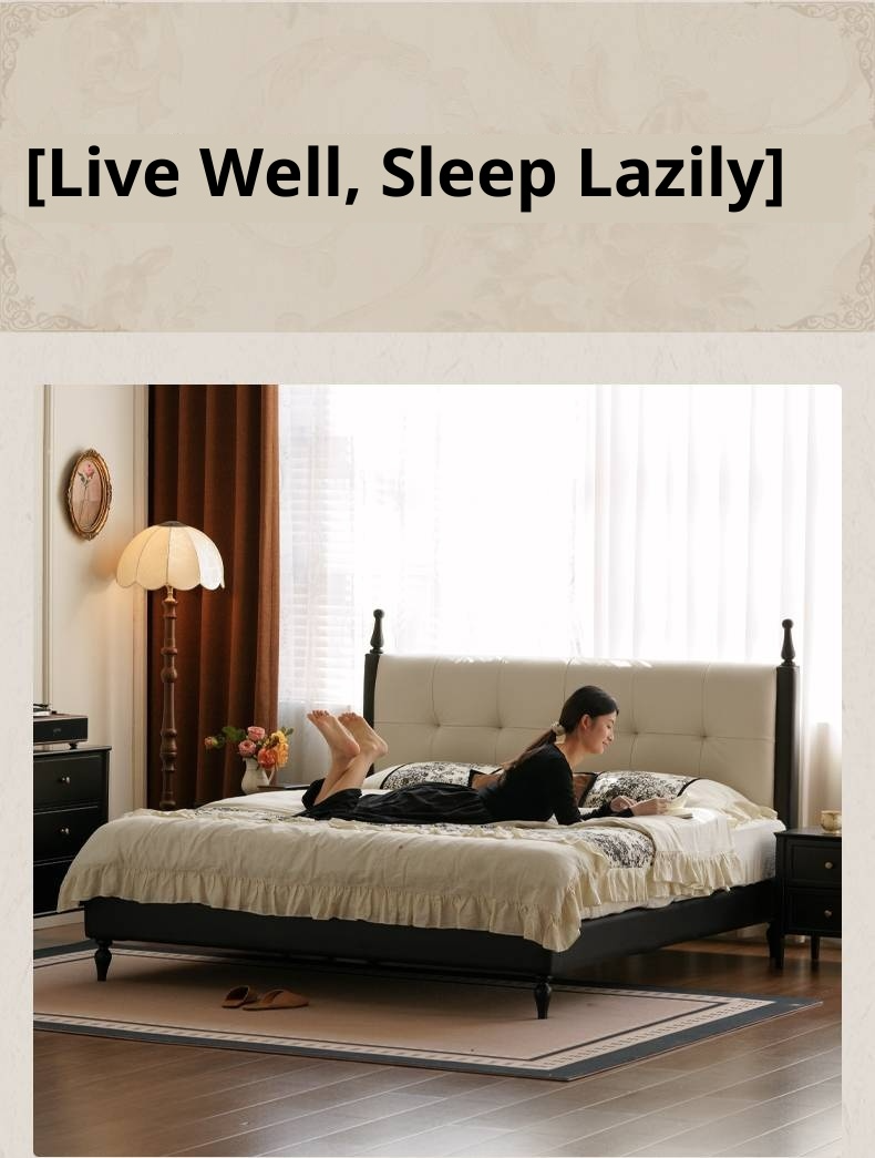 Luxury Genuine Leather Soft Backrest Bed, American Retro Style