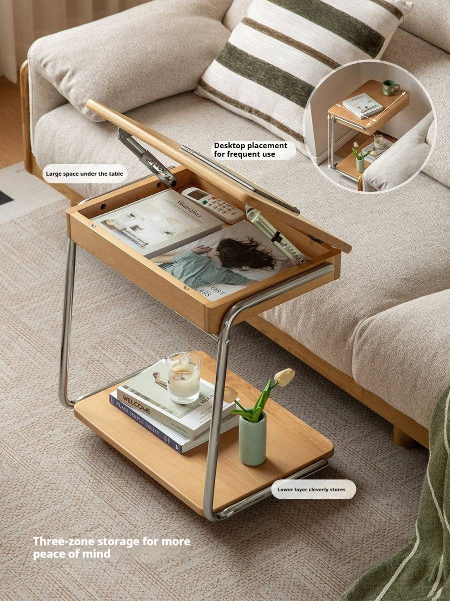 Beech Solid Wood C-Shaped Corner Side Table Modern Minimalist Style