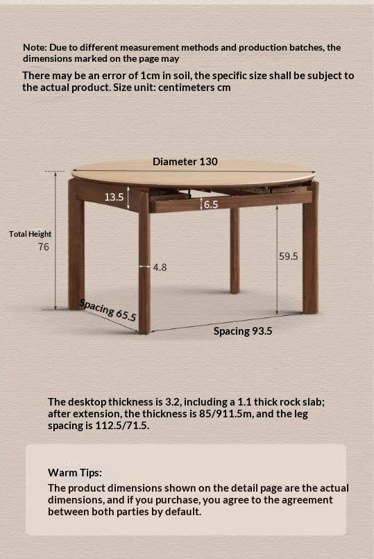 Black Walnut Solid Wood Folding Dining Table with Rock Plate Round Top